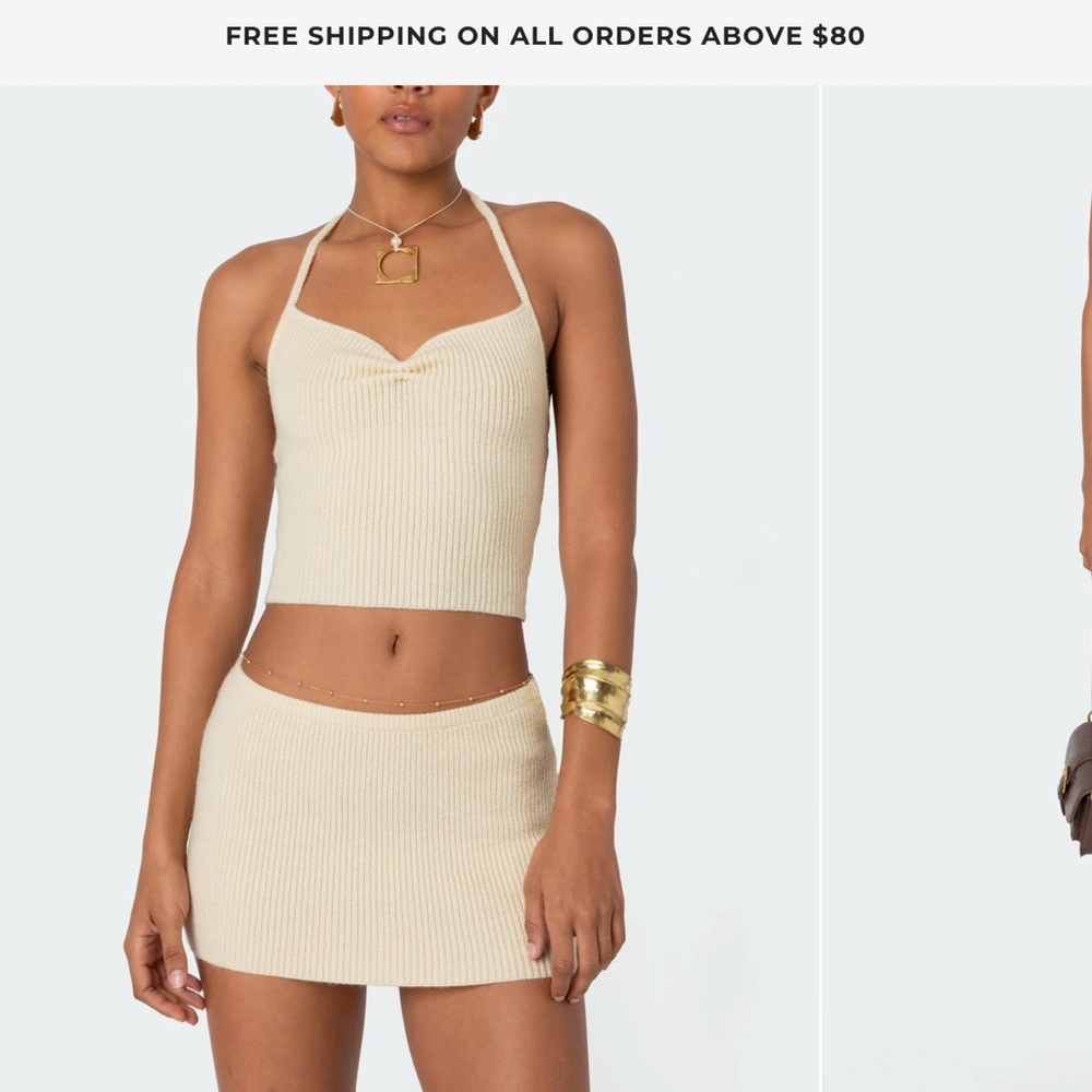 Edikted Ribbed Halter Top and Skirt Set